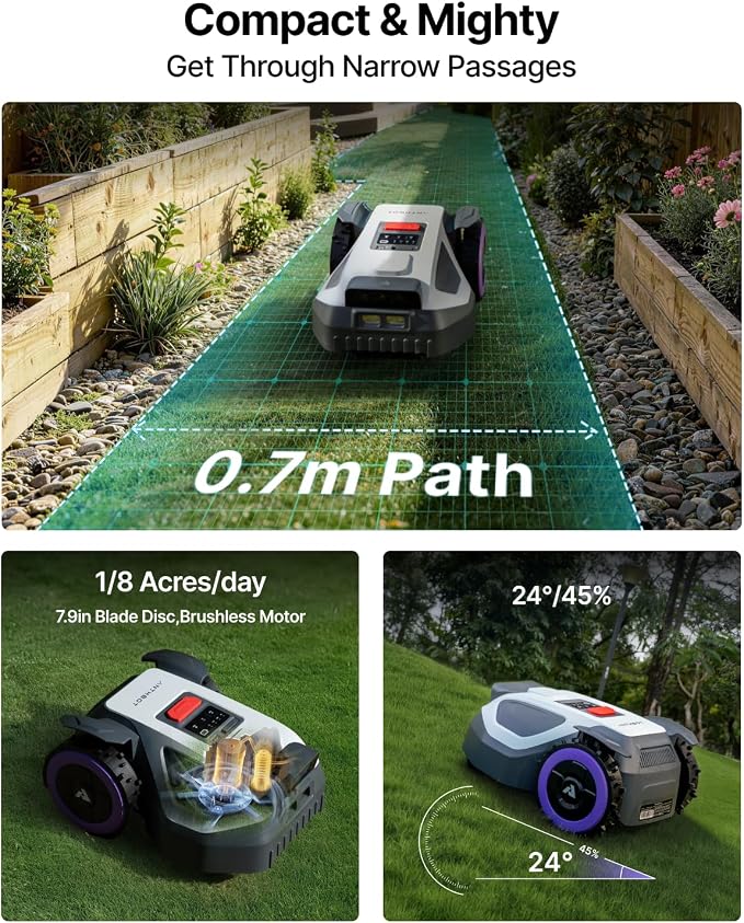 ANTHBOT M5 Robot Lawn Mower with Garage,RTK+NRTK Navigation Perimeter Wire Free 1/8 Acre, Vision Obstacle Avoidance Robotic Lawnmower with Automatic Mapping Zone Division, 45% Slope, App Control