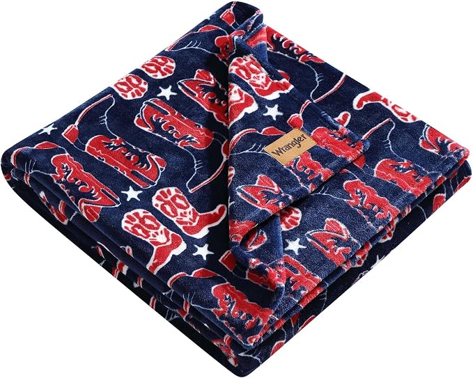 Wrangler - Blanket, Super Soft Plush Bedding, Yellowstone Inspired Throw Blanket for Couch or Bed (Knocking Boots Blue, 50" x 70")