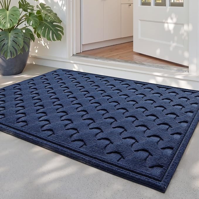 DEXI Front Door Mat Outside Entrance, 2x3 Heavy Duty Entry Doormat Dirt Trapper with Rubber Back, Non Slip Low Profile Floor Mats for Entryway Exterior Patio, Navy Blue