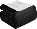 Elegant Comfort Ultra Soft Reversible Flannel Sherpa Blanket - Cozy Silky Fleece Throw for Couch, Bed - Plush Fuzzy Warm Winter Blanket for Gift, Full, Black