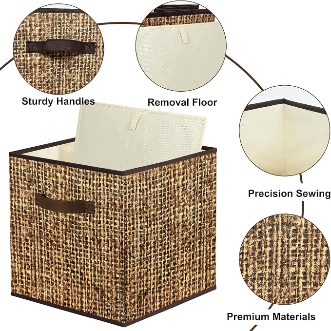 homyfort 12x12 Cube Storage Bins - Fabric Cubby Bins with Dual Handles, Collapsible Storage Organizer for Shelf, Closet, Nursery, Set of 6 （PRINTING instead of Rattan Weaving）