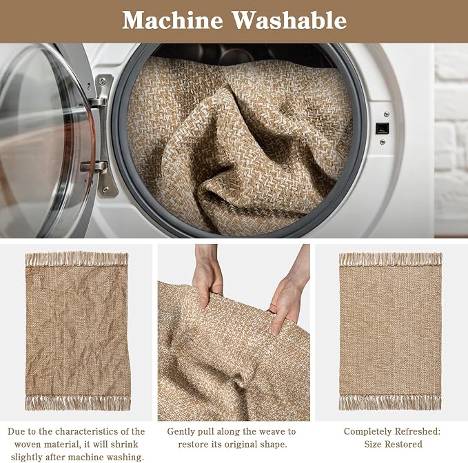 Collive Long Hallway Runner Rug 2.6' x 8', Washable Runner Indoor Entryway Rug, Tan Braided Woven Kitchen Runner Rugs Low-Profile Front Door Floor Carpet for Laundry Room Bedroom Doorway