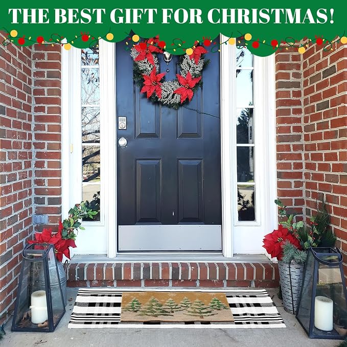 2 Pcs Outdoor Door Mat Combo Set Layered Outdoor Rug and Coir Welcome Doormat Non Slip Outside Floor Mat for Front Porch Entryway Patio Yard Decor(Pine Tree,24'' X 51',18'' X 28'')