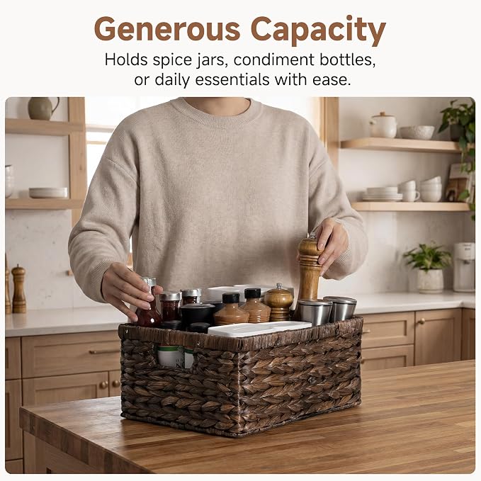 StorageWorks Wicker Storage Baskets,Decorative Baskets for Home Decor,1Pack | Water Hyacinth Wicker Storage Baskets for Shelves,Shelf Baskets for Organizing,Large Basket,Decorative Baskets for Storage