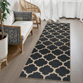 Lahome Moroccan Easy Jute Runner Rug, Black Outdoor Washable Runner Rugs for Outdoor Porch Hallway, Geometric Trellis Woven Long Carpet for Doorway, Thin Non Slip Outdoor Decor, 2'6'' x 8'