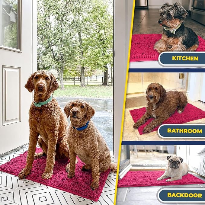 Muddy Mat® | Super Water Absorbent Door Mat Indoor, Microfiber Quick Dry Chenille Entryway Rug, Slip Resistant Front Door Mat, Indoor Mats for Entryway, Machine Washable Pet Rug, Hot Pink 24" x 60"