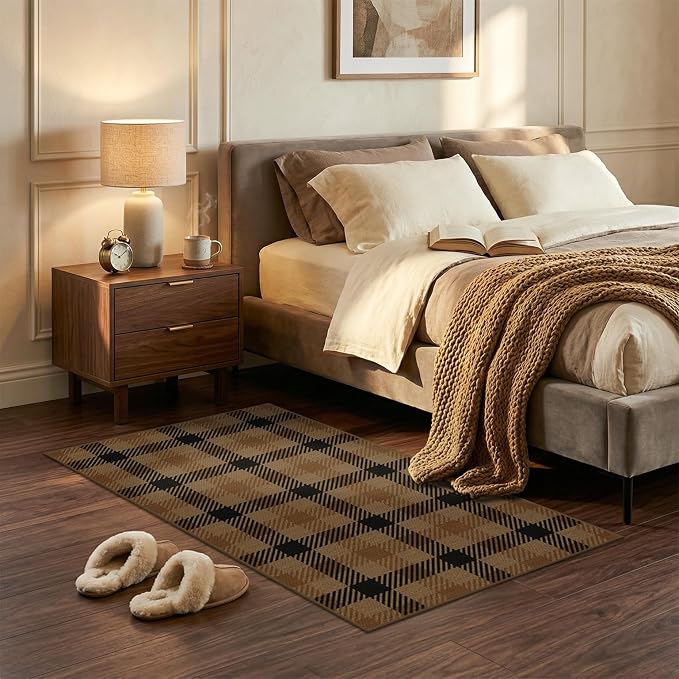 3x4 Entryway Door Mat Indoor – Washable Non Slip Small Rug for Front Door, Kitchen Sink, Mudroom, Garage Entry, Low Profile Easy Clean Farmhouse Plaid Floor Mat