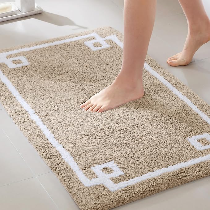 Madison Park Evan 100% Cotton Bath Rug Plush Absorbent, 24" x 40", Taupe | Non-slip Backing, OEKO TEX, Luxurious Tufted Plush Bath Mat for Bathroom, Quick Dry, Spa Design Decorative for Shower Room