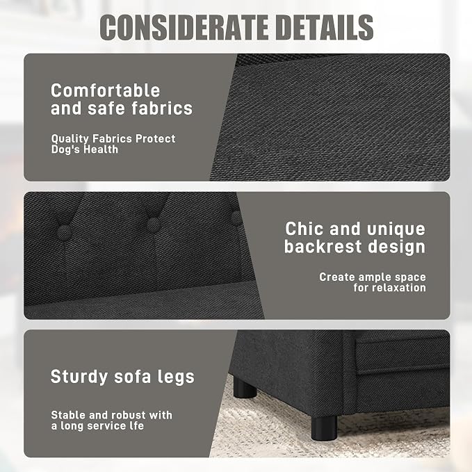 Dog Sofa Couch for Small to Medium Dogs, Memory Foam Dog Couch with Washable Fabric, Removable Cushion, Sofa Bed for Medium Dogs, Black
