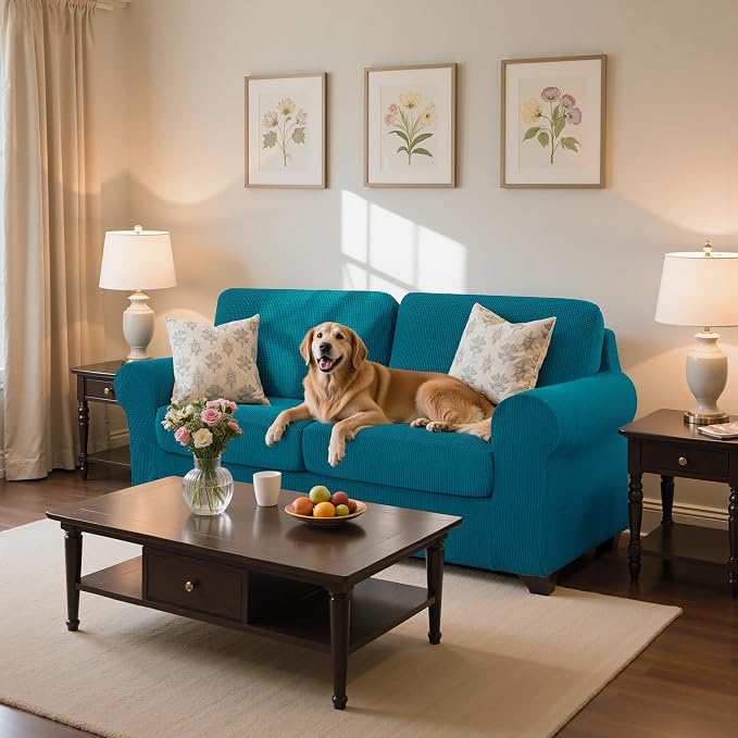 SUBRTEX 5 Pieces Stretch Sofa Slipcover Sets Couch Cover Sets Backrest Cushion Covers Furniture Protector Collection Set for Oversize Sofa Loveseat Chair Slip Covers(Medium, Teal)