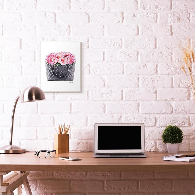Pink Flower Purse Glam, 13 x 19 Inch Mounted Print on Wall Plaque | Stupell Industries · By Amanda Greenwood · Ready to hang · Chic gift for fashion and floral decor · Made in USA