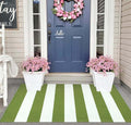 Green and White Layered Doormat 2.3'x3.6,Machine Washable Porch Rug Cotton Woven Striped Farmhouse Small Area Rug for Porch/Home Entrace Decor/Bedroom/Layered Door Mats