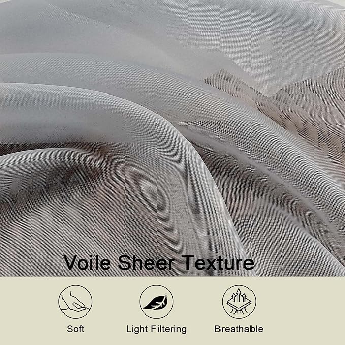 Light Grey Sheer Curtains for Bedroom Living Room 45 Inch Length 2 Panels, Soft Light Filtering Small Kitchen Window Curtains, Rod Pocket Short Curtain Drapes, Light Grey, 42" Wx45 L Inches