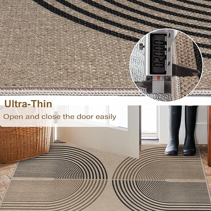 Rugalia Easy Jute 5x7 Outdoor Patio Rug, Washable Modern Boho Rugs for Living Room, Non-Slip Farmhouse Rainbow Outdoor Mat Neutral Abstract Floor Carpet for Patio Dining Room Backyard