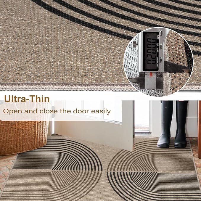 Rugalia Easy Jute Rainbow Entryway Rug, 2.6x4 Washable Non-Slip Indoor Outdoor Doormat, Neutral Boho Farmhouse Kitchen Rug Modern Abstract Throw Rugs for Entrance Bedroom Bathroom
