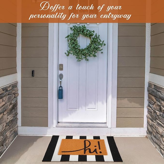 2 Pcs Outdoor Door Mat Combo Set Layered Outdoor Rug and Coir Welcome Doormat Non Slip Outside Floor Mat for Front Porch Entryway Patio Yard Decor(Hi,24'' X 35'',24'' X 16'')