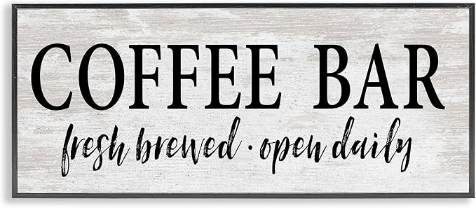 Rustic Coffee Bar Open Sign, 13 x 30 Inch Framed Giclée Print | Stupell Industries · By Lettered and Lined · Ready to hang once unboxed · Great for kitchen or coffee nook · Made in USA