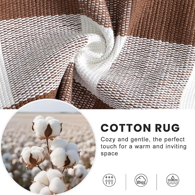 OLANLY Buffalo Plaid Rug 3' x 5' | Coffee and White Cotton Checkered Doormat, Washable Indoor Outdoor Rug for Layered Front Porch, Kitchen, Entryway Decor