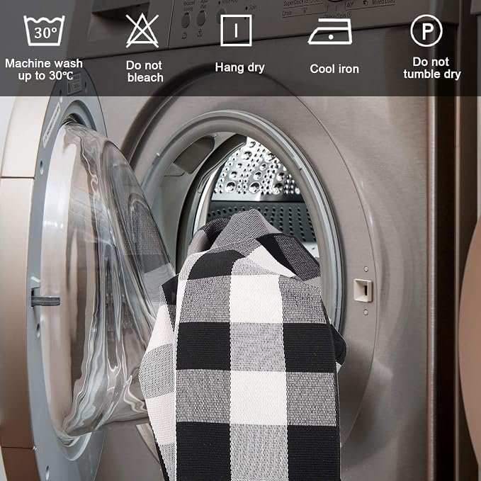 SEEKSEE Buffalo Plaid Outdoor Rug 2' x 3' Black and White Front Door Mat, Layering Rug for Porch, Washable Doormat, Cotton Area Rug for Outdoor Entrance Entryway Patio Porch Decor