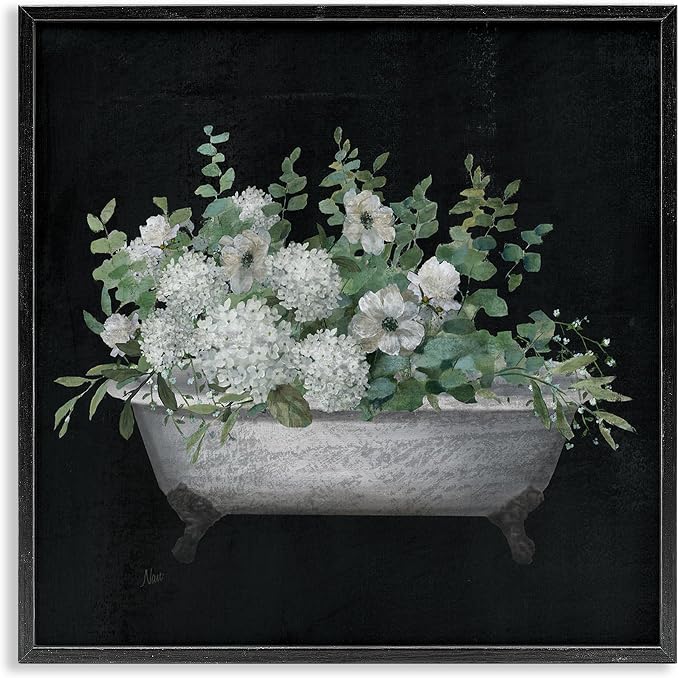 Vintage Clawed Bathtub Botanical Bouquet, 12 x 12 Inch Framed Giclée Print | Stupell Industries · By Nan · Ready to hang · Great for bathroom decor and gifting · Made in USA