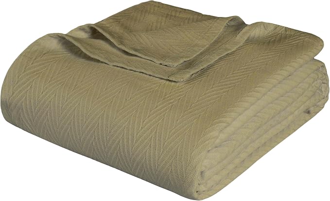 Superior Metro All-Season Cotton Blanket, Woven Blanket for Couch, Bed, Bedding, Farmhouse, Home Essentials, Cute and Cozy Bohemian Blankets, Herringbone Weave, Twin Size, Sage