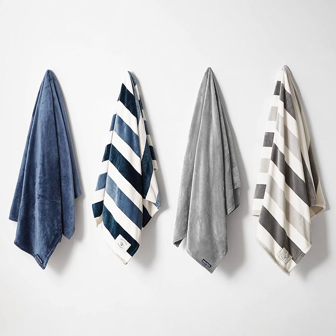 Nautica - Fleece Throw Blanket for Couch 50x60, Ultra Soft Plush Micro Flannel Throw, Lightweight Warm Cozy Blanket, Americana Decor, Perfect for Sofa, Bed, Living Room (Awning Stripe Blue)