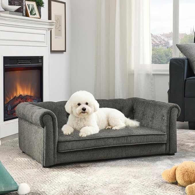 39" Dog Sofa Couch for Medium Dogs, Memory Foam Pet Couch with Washable Fabric Removable Cushion, Sofa Bed for Medium Dogs, Grey