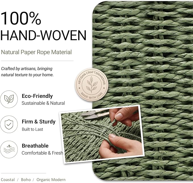 Pantry Organizers, Handwoven Large Wicker Baskets for Shelves, Labeled Storage Baskets for Organizing with Handles - Paper Storage Bins for Shelves, 3 Pack, Green