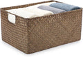 Hipiwe Wicker Storage Baskets Bin for Shelf Rectangular Seagrass Basket | Handwoven Opened Baskets Bin with Handle, Decorative Basket Box for Closet Bedroom Organizer