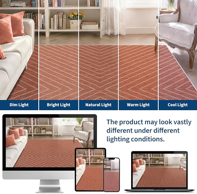 Garvee Striped Easy Jute Rug 4x6: Terracotta Washable Indoor Outdoor Boho Area Rugs for Living Room Patio - Non Slip Farmhouse Neutral Carpet Mat for Entryway Bedroom Kitchen Backyard Sunroom 4'x6'
