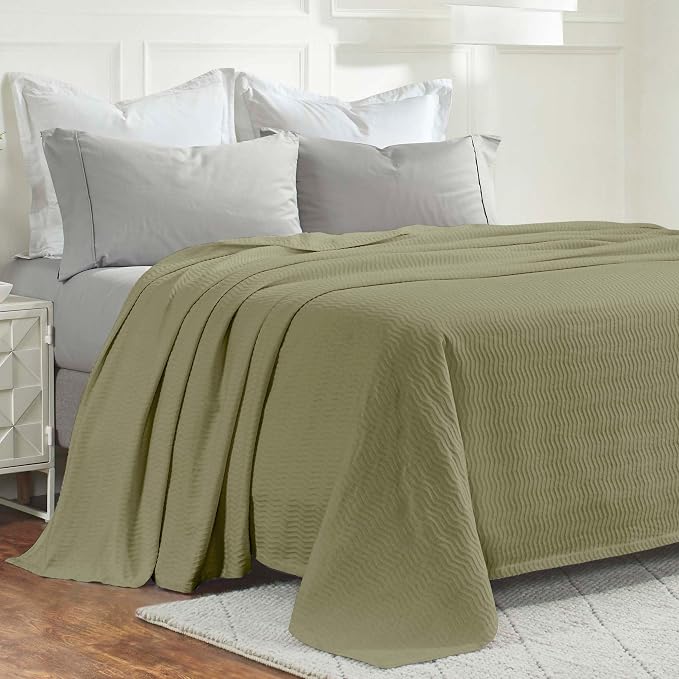 Superior JENA Cotton Blanket, for Picnic, Beach, Traveling or Camping, Bedroom Decor, Essentials, Cover for Bed, Couch, Lounging, Textured Jacquard, Modern Chevron Woven Blanket, Full/Queen, Sage