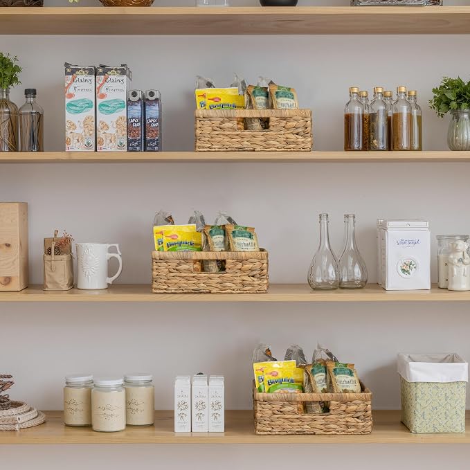 StorageWorks Water Hyacinth Pantry Baskets for Organizing,Natural,1-Pack | Wicker Storage Baskets for Organizing,Pantry Baskets for Organizing,Woven Baskets,13 inch Basket,13"L x 10¼"W x 4 ¾"H