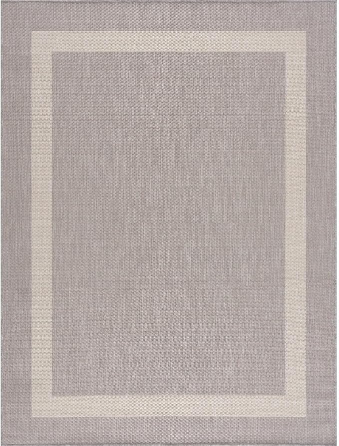 CAMILSON Outdoor Rug 9x12,Large Modern Outside Rugs for Patios Porches Waterproof Durable Washable Non-Shedding, Easy-to-Clean Indoor Outdoor Area Carpet (9 x 12, Bordered - Gray/White)