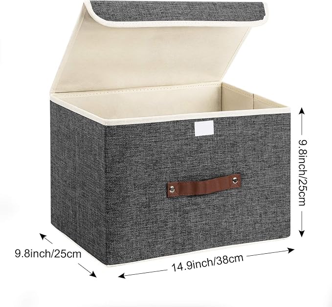 TYEERS Foldable Storage Boxes with Lids 5 Pack Fabric Storage Bins with Lids, Closet Organizers for Clothes Storage, Room Organization, Office Storage, Toys - Black