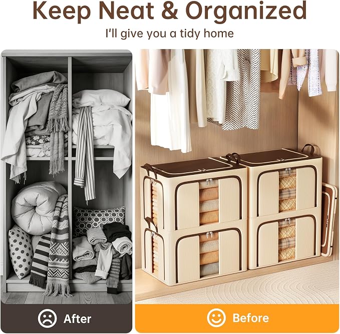 3 Openings Clothes Storage Bins with Metal Frame，100L (brown) | Oxford-Gewebe