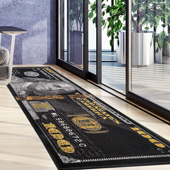 HUAHOO Black Money Rugs 100 Dollar Bill Cool Area Rug Door Mat Runner for Living Room Bedroom Indoor Outdoor Rug (31.5" x 78.7")