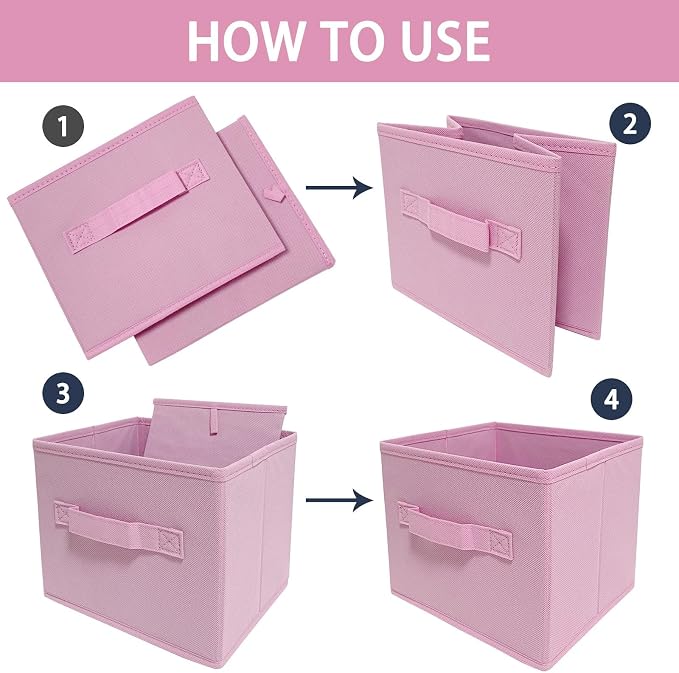 EBIGIC Collapsible fabric Storage bins,cube storage organizer 10.5 * 10.5 * 11 inch,For home and office Collapsible Closet Shelf Organizers, Drawer Organizers(Pink)