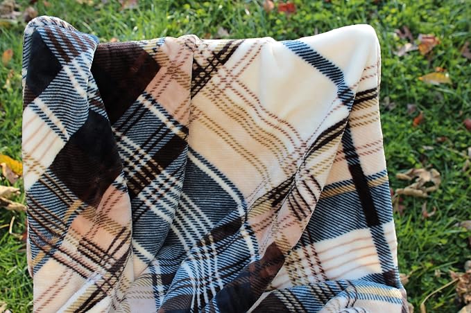 Tache Winter Cabin Blue Tan Farmhouse Super Soft Micro Fleece Tartan Plaid Plush Lightweight Dual-Sided Decorative Couch, Sofa, Travel, Lap, Bed Throw Blanket, 50x60