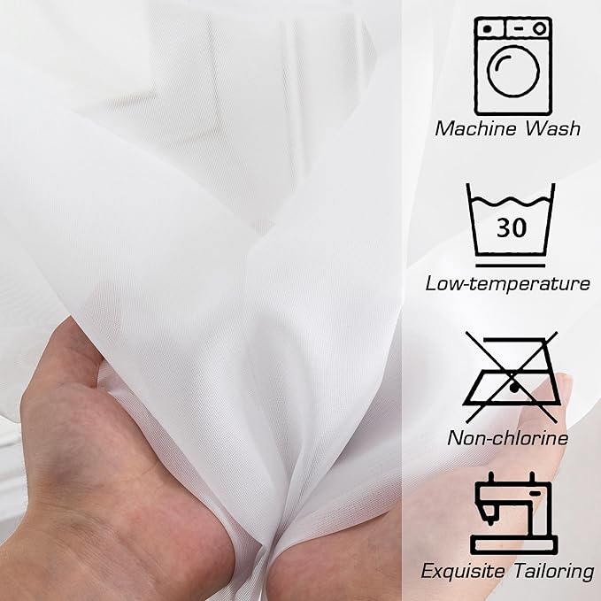 Simplebrand Rod Pocket Top Solid Voile Sheer Curtains for Bedroom, 54 Inch Length Drapes Set of 2, Lightweight and Light Filtering Elegant White Curtains Panels Window Treatment, 42W×54L, White