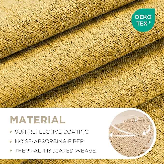Joydeco Blackout Curtains for Bedroom - 96 Inch Long 100% Light Blocking 2 Panels Set Yellow Drapes, Thermal Insulated Room Darkening Curtains, Linen Textured for Living Room, Rod Pocket & Back Tabs