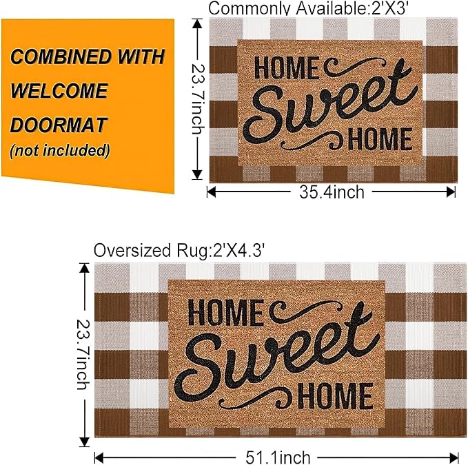 Front Door Mat Outdoor 24''x35''Buffalo Plaid Porch Mat Cotton Woven Machine Washable Carpet for Layered Doormat Hello/Welcome Door Mat,Kitchen,Farmhouse,Entryway
