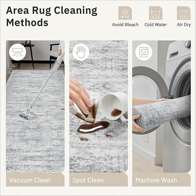 Runner Rug 2x12 Washable Non-Slip Hallway Runner Rugs for Kitchen Bathroom Laundry Room Grey Vintage Floor Carpet Runners for Hallways Entryway