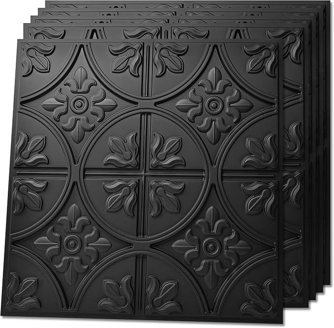 Art3d Drop Ceiling Tiles 24x24in. (12-Pack, 48 Sq.ft), Wainscoting Panels Glue Up 2ft x 2ft for Interior Décor in Living Room, Bedroom & Office, Star Black | PVC, Water Resistant, Shatterproof, Fade-Resistant, Compatible with Grid System, Versatile for...