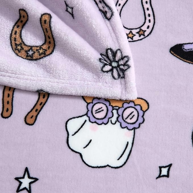 Wrangler - Throw Blanket, 50 x 70, Ultra-Soft Printed Plush Blanket for Bed & Couch, Cozy Decorative Throw, Cute Ghosts Purple