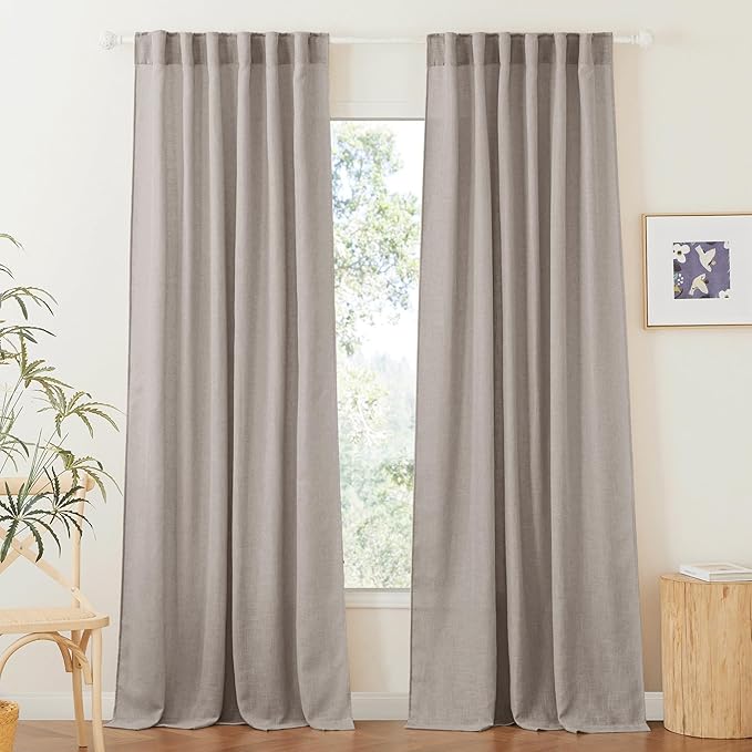 RYB HOME Linen Textured Curtains Semi Sheer Window Curtains Light Filtering by RYBHOME