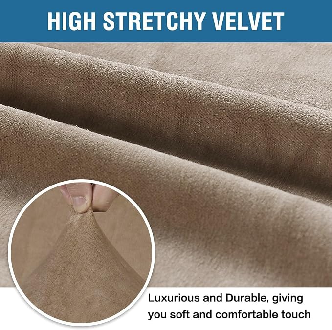 H.VERSAILTEX Stretch Velvet Sofa Covers Large Couch Covers Sofa Slipcovers Furniture Protector Soft with Non Slip Elastic Bottom, Feature Thick Comfy Rich Velour (Extra Wide Sofa 89"-105", Camel)