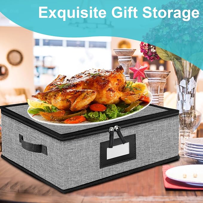 Quilted Platter Storage Case,Fine China Storage Containers | Stackable Plate Storage Containers with Hard Shell and 4 Felt Dividers,dinnerware Storage,Moving Box,Moving Supplies