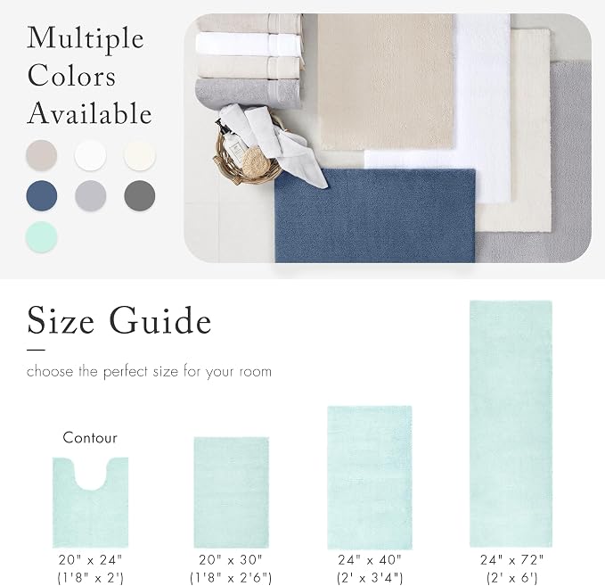 Madison Park Marshmallow Highly Absorbent Bath Runner, 24 x 72, Seafoam | Non slip Backing, Spa Quality Luxurious Plush Bath Rug for Bathroom, Quick Dry, OEKO TEX