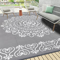 Pauwer Outdoor Rug 9x12, Waterproof Plastic Straw Camping Rug, Floral Grey | Reversible Patio Rug, UV Resistant Indoor Outdoor RV Mat Carpet For Deck, Camper, Porch, Balcony, Backyard, Picnic, Foldable