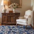 EVERGRACE Area Rugs for Living Room 4x6, Boho Floral Faux Wool Indoor Outdoor Rugs, Washable Rugs for Bedroom Entryway Dining Room Hallyway, Low Pile Floor Mat Carpet for Home Decor, Celtic Blue